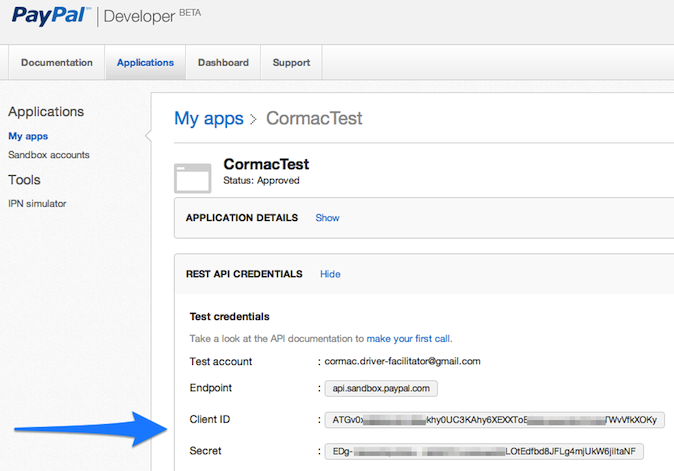 PayPal Developer Dashboard