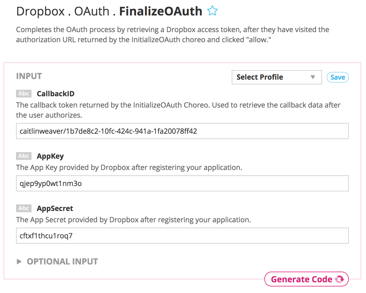 Required inputs for Finalize OAuth