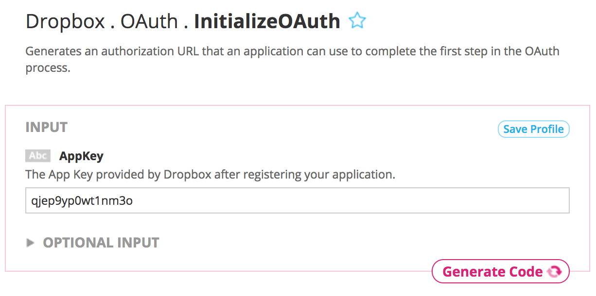 Supplying inputs needed for Dropbox Initialize OAuth