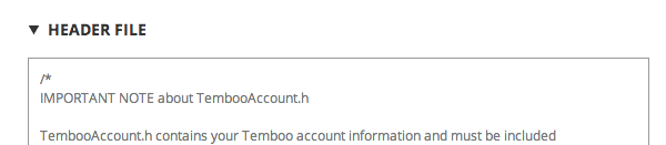 The header file containing your Temboo account information