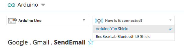 Selecting the Arduino Yún Shield from the drop down menu