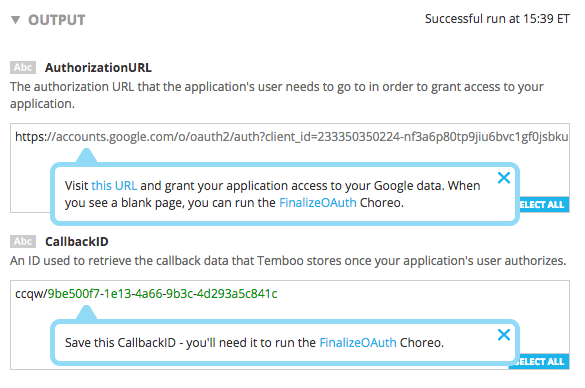 Google OAuth Outputs