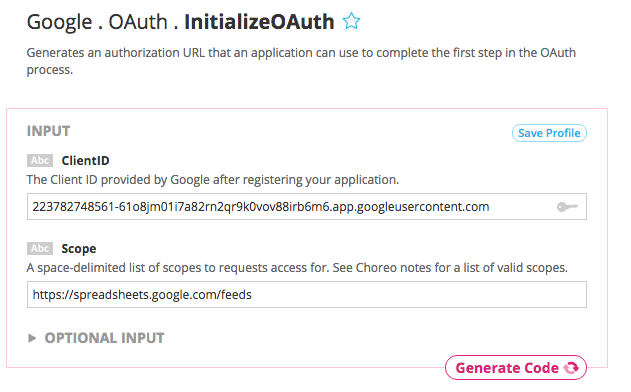 Google OAuth Inputs