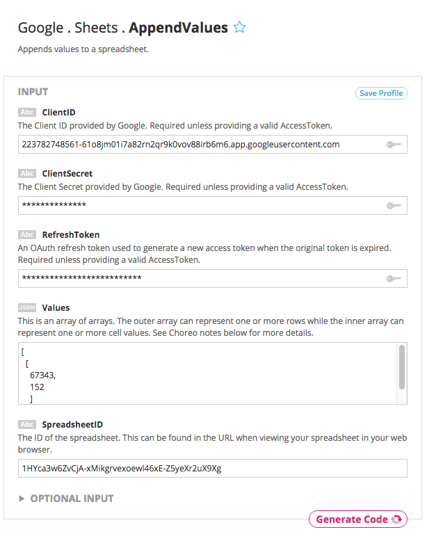 Google Spreadsheets Inputs