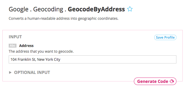 Input for the Geocoding Choreo