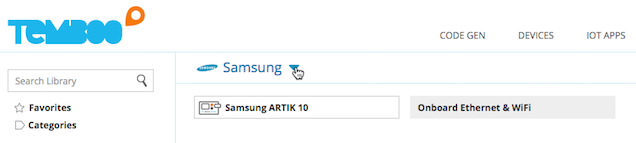 Selecting the Samsung ARTIK 10 on the Choreo page