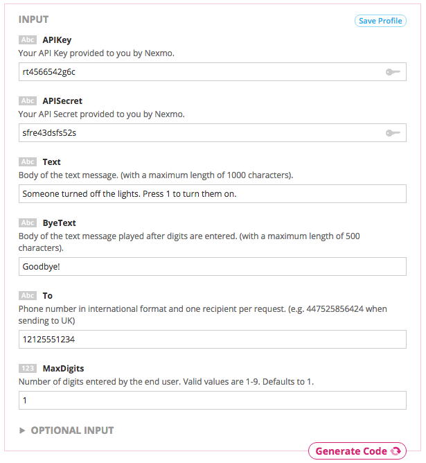 Testing the Nexmo Inputs