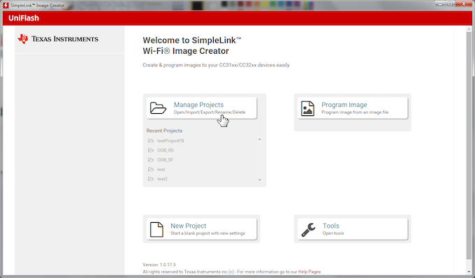 Choosing Manage Projects