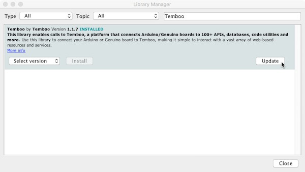Updating your Temboo Library in the Arduino IDE